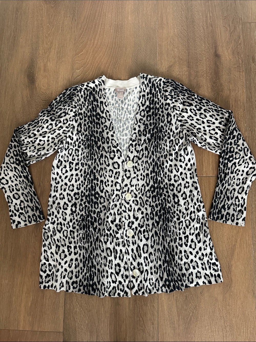 Chico's Black & White Leopard Button-Front Cardigan Jacket
